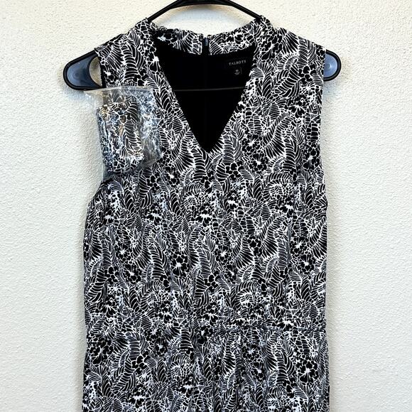 TALBOTS Black & White Floral Print Sleeveless V-Neck JUMPSUIT Sz  10 - Picture 2 of 9